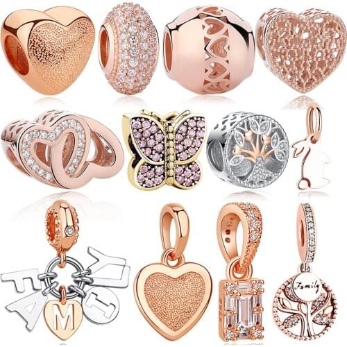 DIY 925 Sterling Silver Spacer Crystal Bead Rose Gold Charms Fit Authentic Charm Bracelet Silver 925 Original Authentic Jewelry