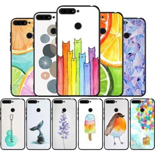 Watercolor pattern black Silicone Phone Case For Huawei honor 30 8 8X 9 10 10 Lite 20 Mate 10 20 30 Lite Pro cover