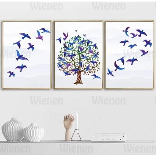 Living Room Decoration Canvas Painting Abstract Bird Tree Landscape Wall Art Posters and Prints Nordic Minimalist Wall Pictures