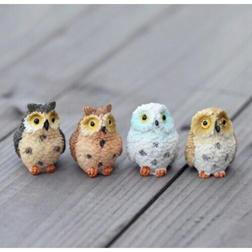 1pc Decor Cute Owls Animal Miniatures Figurine for Resin Craft Bonsai Pots Fairy Garden Ornament home decoration Random color