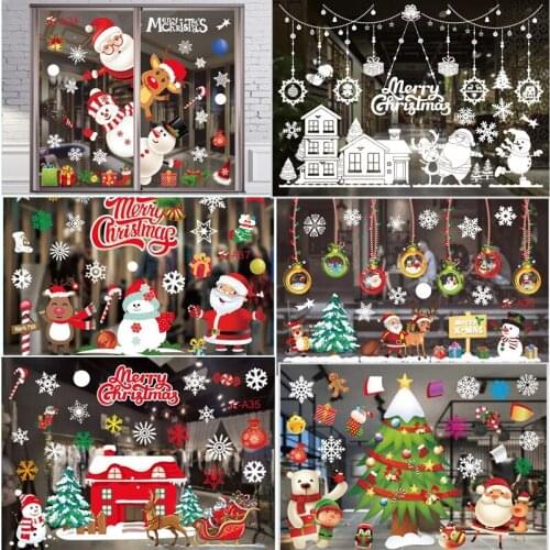 Christmas Window Stickers Merry Christmas Decorations For Home Christmas Wall Sticker Kids Room Wall Decals New Year Stickers