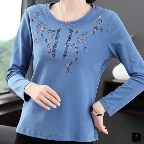 Shintimes Tee Shirt Femme Plus Size Woman Clothes Floral Embroidery T Shirt Women Long Sleeve 2020 Cotton Fall T-Shirt Female