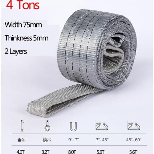 Flexible Industrial Crane Lifting Flat Eye Belt Trailer rope Polyester Wear Resistant Hoisting Sling Bearing weight 3T or 4T
