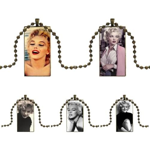 Hybrid Marilyn Monroe Jewelry With Bronze Plated Glass Cabochon Choker Long Pendant Rectangle Necklace For Women Girls
