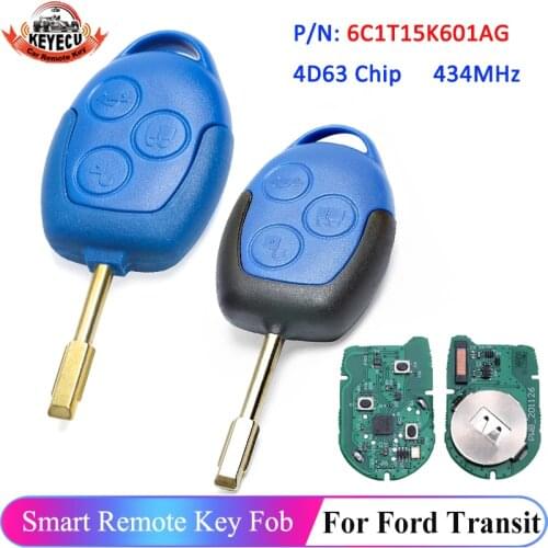 KEYECU (2 Models for Optional ) 433MHz 4D63 Replacement Remote Key 3 Button for Ford Transit WM VM 2006-2014 6C1T15K601AG