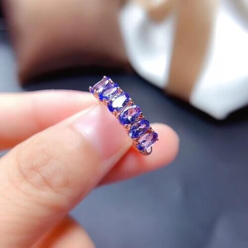 Simple Slender lovely Row Line Natural blue tanzanite ring S925 silver natural gemstone ring girl women party gift fine jewelry