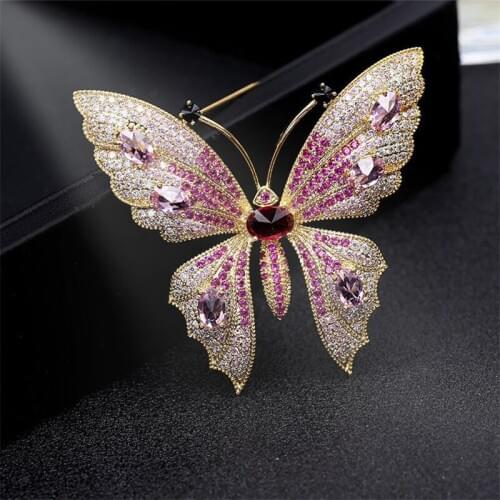 Micro pave cubic Zirconia fashionable butterfly brooches women romantic jewelry brand design wedding corsage brooch pins