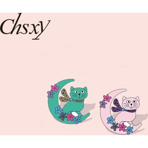 Cute Funny Cat Badge Brooches Cartoon Moon Flower Cat Acrylic Lapel Pin Denim Collar Backpack Badge New Fashion Jewelry Gifts