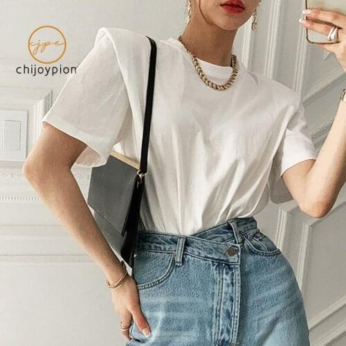 Fashion Womens T-shirt 2021 Summer Harajuku Cotton White Blouses and Shirts Solid Basic Loose O-neck Tops Short Sleeve T-shirts