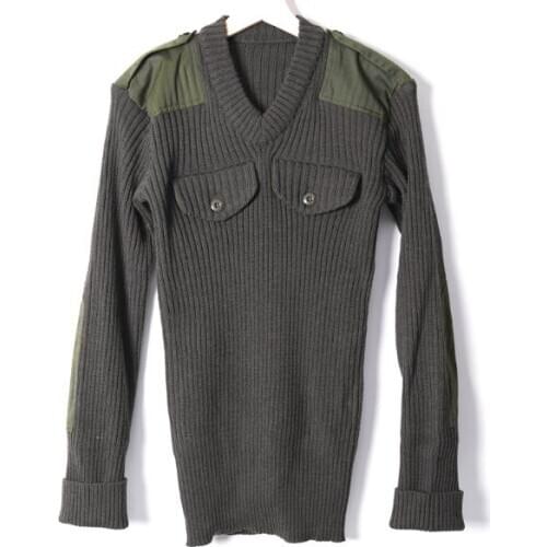 Military Sweater Green Men V neck Vintage