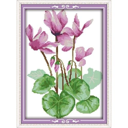 Purple flower cross stitch kit flower 14ct printed fabric canvas stitching embroidery DIY handmade needlework