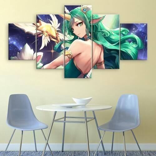 Wall Canvas Painting 5 Pieces Decor Star Guardian Soraka Wall Art Poster Modern Printed Game Pictures Artwork
