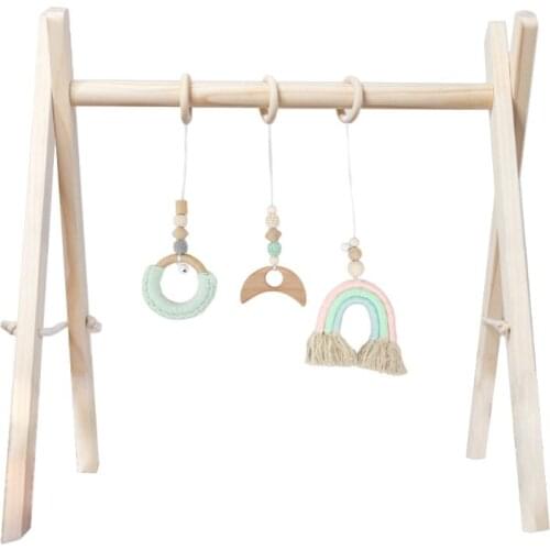 2021 New 1Set Nordic Cartoon Baby Wooden Gym Fitness Frame Rack Hanging Pendant Toys Kit