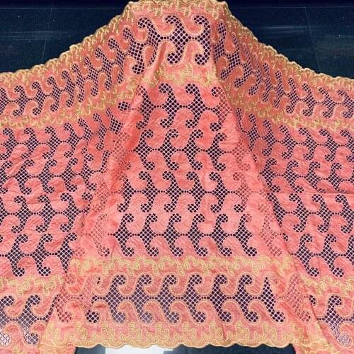 New Arrival Bazin Riche Fabric With Guipure Rhinestones Peach Indian African Traditional Wedding Dress Basin Riche Brode Fabric