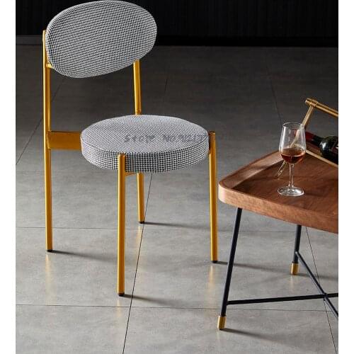 Dining chair home Nordic modern minimalist backrest makeup stool desk houndstooth fabric ins net red light luxury chair