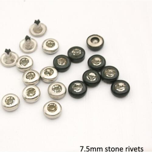 Wholesale 7.5mm 300sets brass rhinestone rivets arcylic stone rivets nail Silver-Black diamond rivets ZD-011