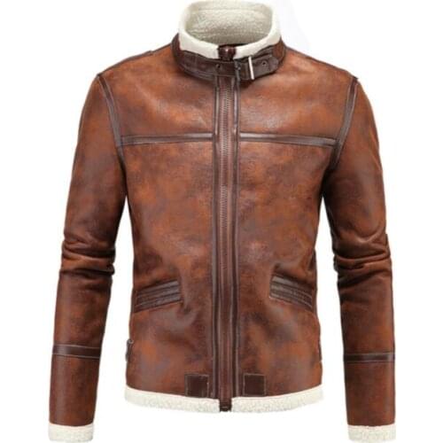Autumn faux leather jacket mens winter thicken warm Plus velvet Stand collar fur leather coat men jackets jaqueta de couro B97
