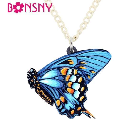 Bonsny Acrylic Blue Danaidae Butterfly Necklace Pendant Chain Choker Animal Insect Jewelry For Women Girls Ladies Teens Summer