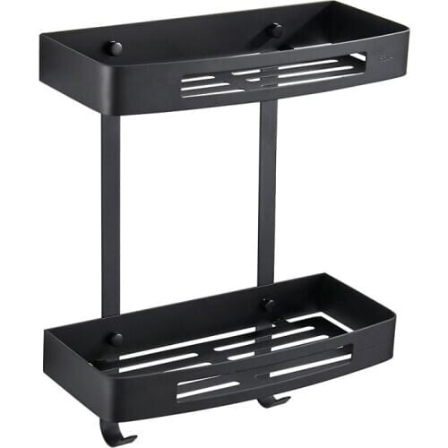 Bathroom Shelf 30cm Rectangle 304 Sstainless Steel Black Matt Spray Double Layer Toilet Rack Basket