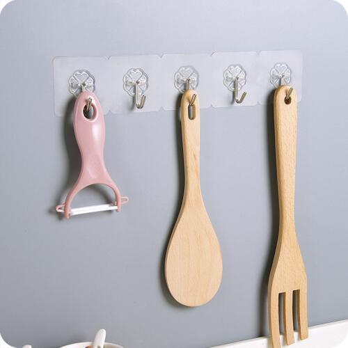 Kitchen Bathroom Anti-skid Free Punching Strong Adhesive Seamless Hook Three Consecutive Five Transparent Row Hook