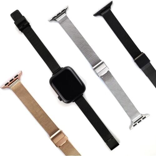 For apple watch 6 5 4 se 40mm 44mm Slim band mesh loop for iwatch 3 38mm 42mm Stainless Steel Bracelet 14mm width women strap