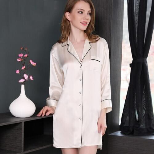 Luruxy Silk Nightgown Women shirt silk night dress female 100% silk Sleepwear sexy dress silk nightdress nighty for women