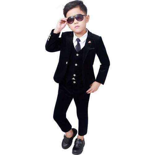 Wedding Suit For Flower Boys Children Formal Blazer Jacket Vest Pants Tie 4pcs Tuxedo School Kids Gentleman Party Host Clothing