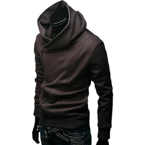 Sweatshirts Men Stylish Solid Color Long Sleeve Diagonal Zipper Cotton Sports Hoodie Coat