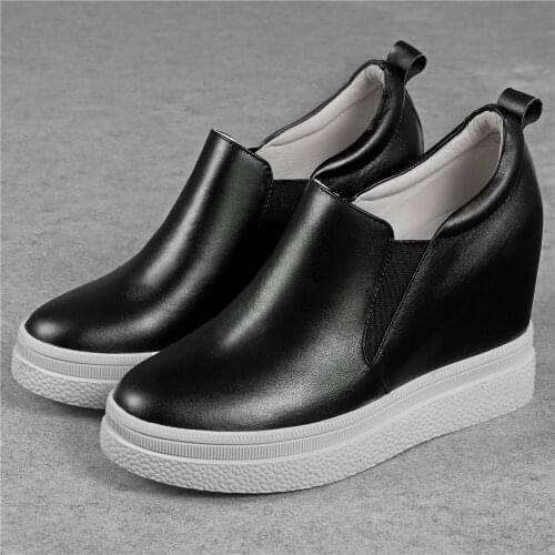 Casual Shoes Women Genuine Leather Wedges High Heel Ankle Boots Female Rond Toe Fashion Sneakers Low Top Platform Oxfords Shoes