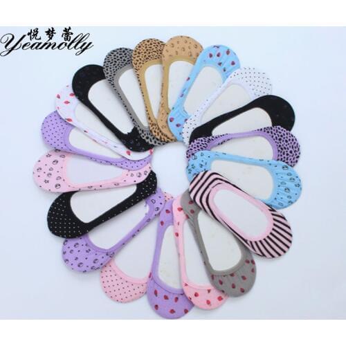 YEAMOLLY 3 Pairs Summer Fashion Women Cotton Shallow Mouth Print Sock Slippers Girl Thin Cute Color Soft Invisible Boat Socks