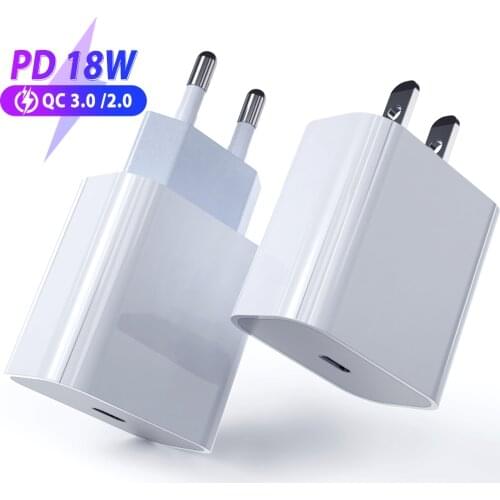 ILEPO 18W PD USB Type C Quick Charger Adapter For iPhone 11 Pro XR X Xs Max 8 Fast Charging EU US Plug Travel PD Charger Port