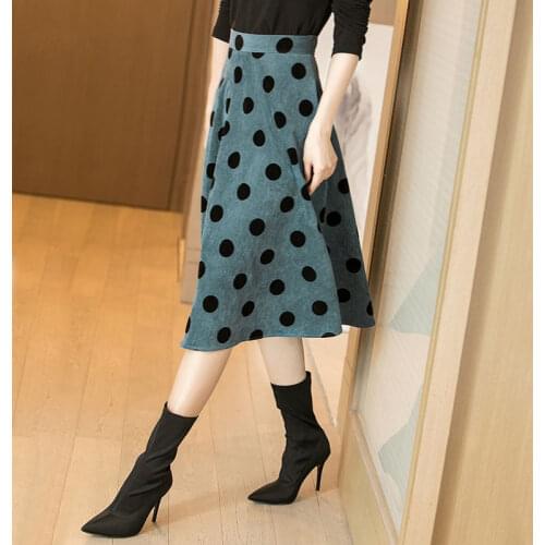 Autumn new 2020 Vintage Hepburn storm point high waist mid length skirt corduroy A-line skirt Ruffles Mid-Calf Natural