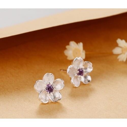 Real 925 Sterling Silver Flower Stud Earrings for Women Girls Fashion sterling-silver-jewelry brincos brinco