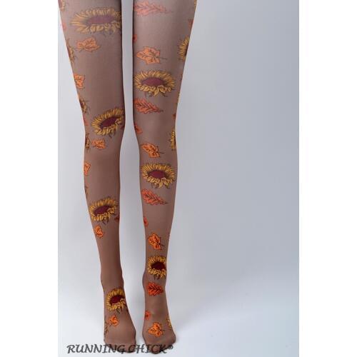 Creative Sunflower Printed Womens Spring And Autumn Thin Pattern Pantyhose