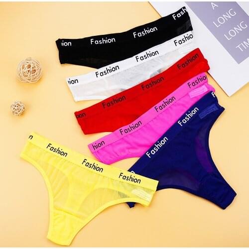 1 Piece Lot Sexy G String Thongs Lingerie Femme Underwear Women Fashion Sport Style Gauze Panties Solid Color Letter EdgeT-back