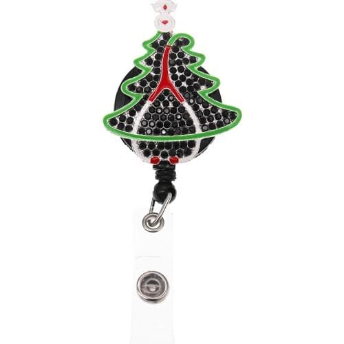 10 pcs/lot New Arrival Christmas Tree With Stethoscope Rhinestone Retractable ID Badge Reel For Nurse