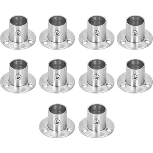 10Pcs Wall Rod Flange Holder Stainless Steel Flange Pipe Base Thicken Closet Wardrobe Cupboard Furniture Tube Bracket Rod Socket