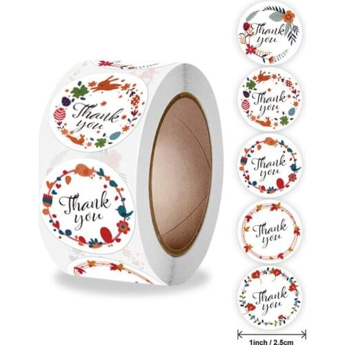 100-500pcs Round Flowers Thank You Stickers Paper Sealing Sticker for Business/Birthday Party Favors Envelope Gift decor sticker