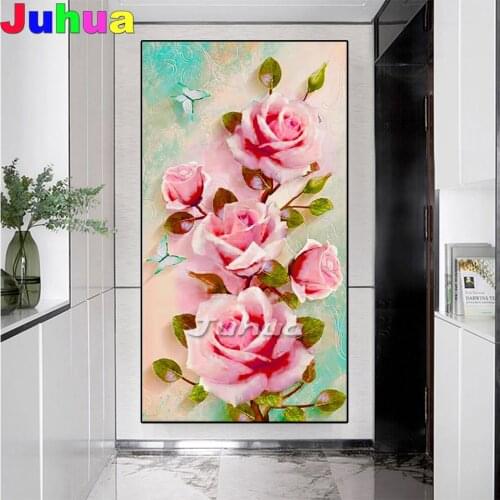 100% round Diamond Painting Red Rose Painting, fantasy Pink Flower Full square Rhinestone of Picture Diamond mosaic Wall Art