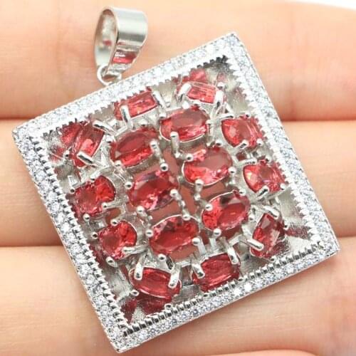 41x29mm SheCrown Square Shape Created Raspberry Rhodolite Garnet CZ For Women Daily Wear Silver Pendant Drop Shipping