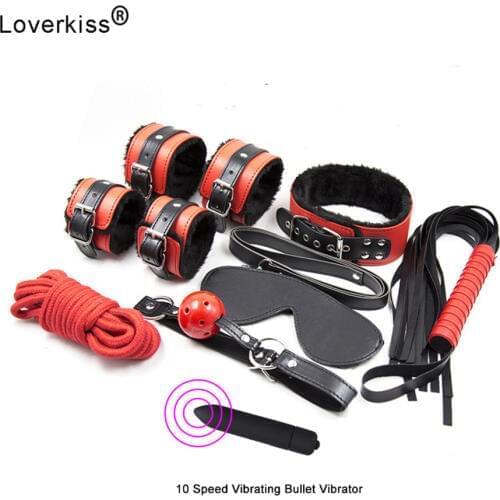 Loverkiss 8pcs/Sex Kit 10 Vibrations Bullet Vibrator Clitoris Stimulator with Bdsm Bondage Set Adult Games Sex Toys for Couples