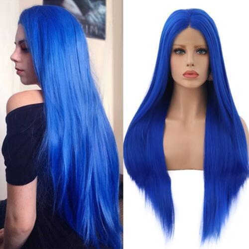 BETTYLOVE Hand Tied Blue Wig Long Straight Wigs Glueless High Temperature Hair Synthetic Lace Front Wigs for Women Party Wig