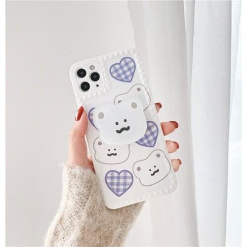 Korea cartoon bear bracket stand phone case for iphone 11 11Pro Max 12 Pro Max X XR XS Max 7 8 Plus SE2020 TPU case cover