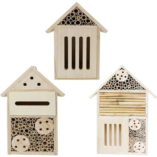 D08D Wooden Insect Hotel Natural Wood Insects Home Bamboo Nesting Habitat Garden Shelter for Bees Butterflies Ladybugs