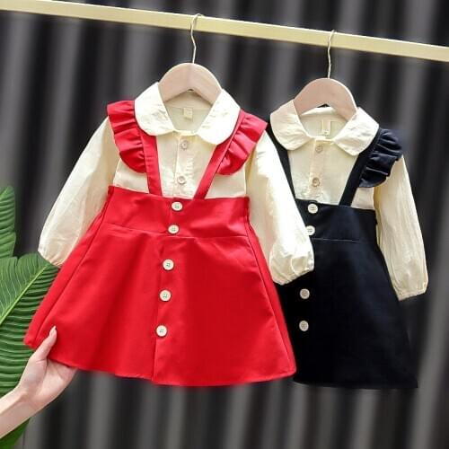 Children Spring Autumn New Clothes 2021 Children Korean Baby Girl Short Red Black Cute Princess Skirt Suit Toddler Kids Costume