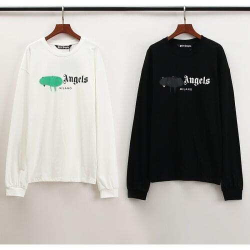 Palm Angels spray-paint printing unisex loose shoulder long-sleeved T-shirt