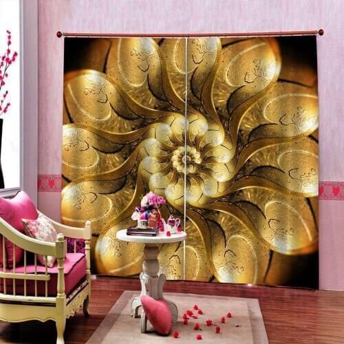 HD Photo Customized Lifelike Beautiful Golden Flowers Curtains For Living Room Window Drapes Decor Sets (Left and Right Side)