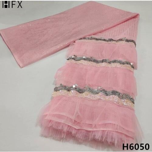 HFX African Net Lace Fabric 2021 High Quality Lace Nigerian French Tulle Embroidery Sequin Lace Fabric For Party Dress F5241