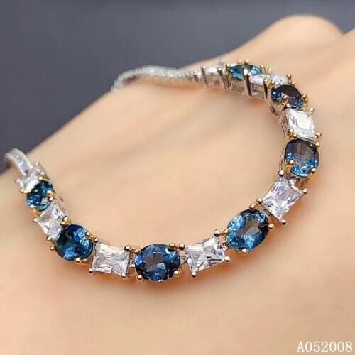 KJJEAXCMY fine jewelry 925 sterling silver inlaid natural blue topaz bracelet vintage female bracelet support testing