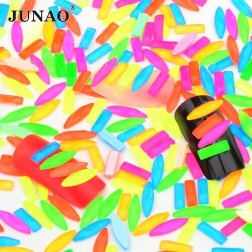 JUNAO 50pcs Neon Color Glass Nail Rhinestone Flatback Crystal Stones Stickers Candy Face Nail Art Decoration Non Hot Fix Strass